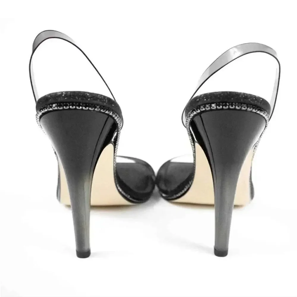 Good American Black Glitter Strappy Heel GORGEOUS